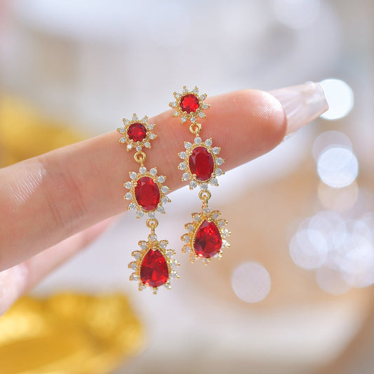 Ruby Baroque Drop Earrings - Rosa - Hypoallergenic - Abbott Atelier