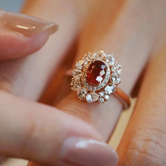 Ruby Dahlia Ring - Gold - Plated - Abbott Atelier