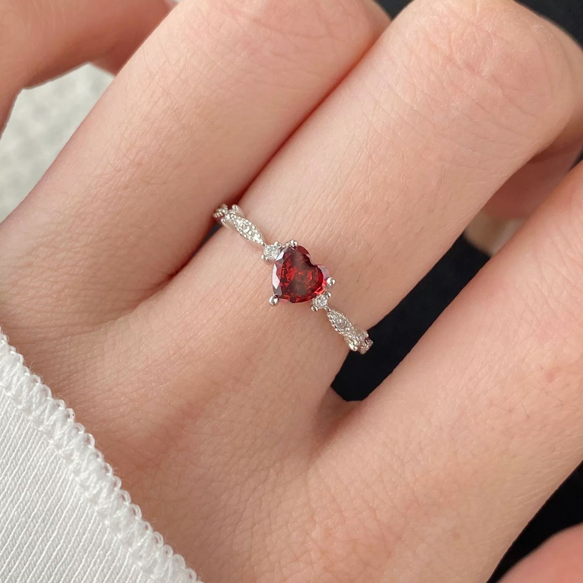 Ruby Heart Ring (Solid Silver) - Hypoallergenic - Abbott Atelier