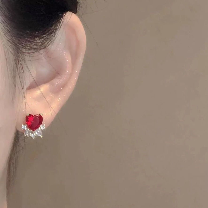 Ruby Heart Stud Earrings - Hypoallergenic - Abbott Atelier