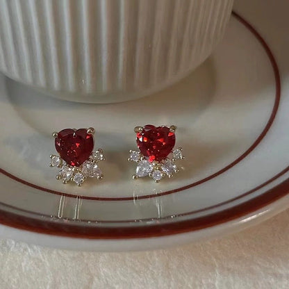 Ruby Heart Stud Earrings - Hypoallergenic - Abbott Atelier