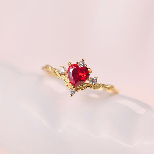 Ruby Heart Tiara Ring - Gold - Plated - Abbott Atelier