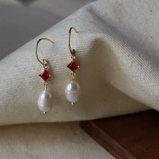 Ruby Pearl Earrings - Gold - Plated - Abbott Atelier