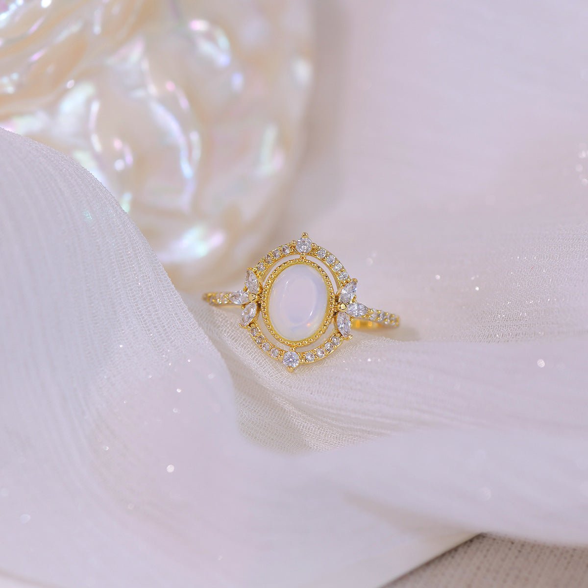 [Sample Sale] Baroque Moonstone Ring - Mary - Gold - Plated - Abbott Atelier