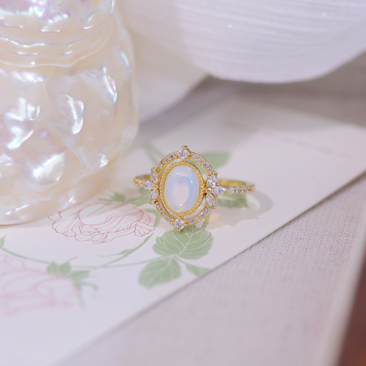 [Sample Sale] Baroque Moonstone Ring - Mary - Gold - Plated - Abbott Atelier