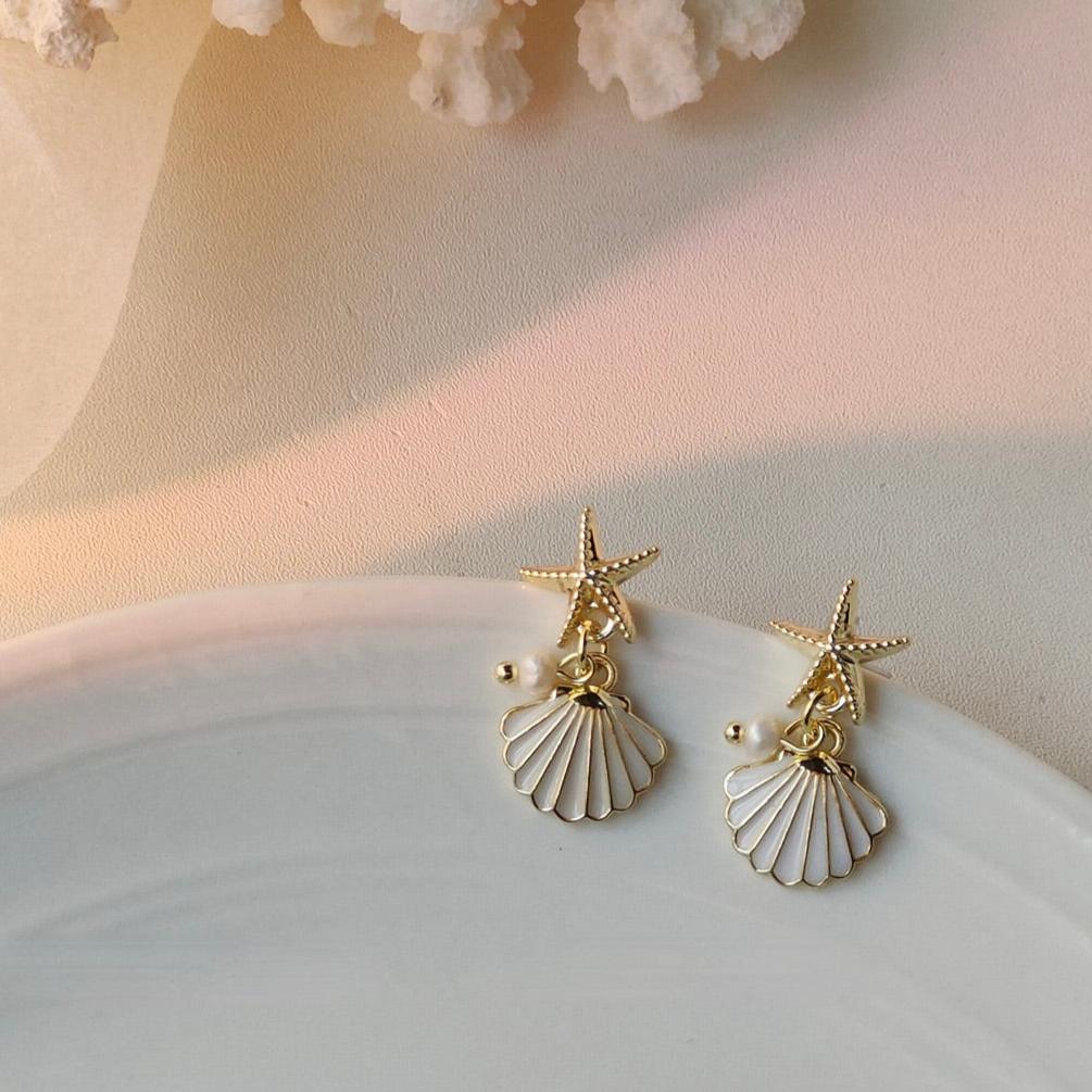 Seascape Shell Earrings (White/Green) - Gold - Plated - Abbott Atelier