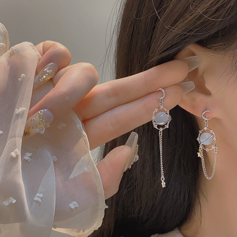 Silver Saturn Drop Earrings - Hypoallergenic - Abbott Atelier