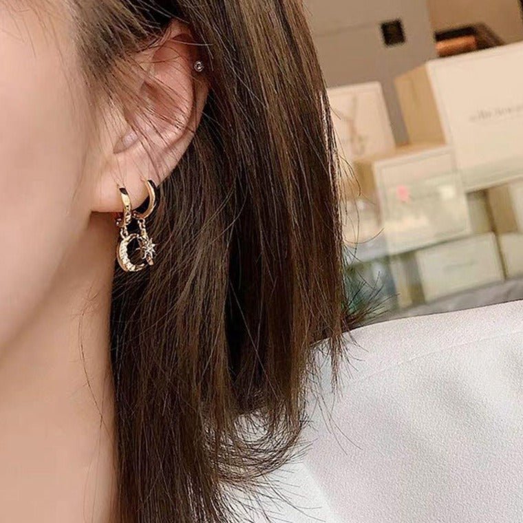 Star & Moon Huggie Earrings - Gold - Plated - Abbott Atelier