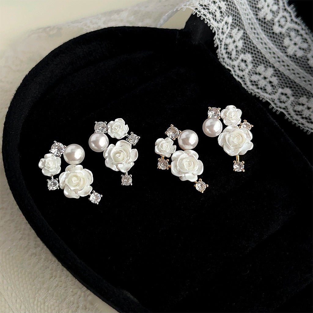 White Rose Earrings (Gold/Silver) - Hypoallergenic - Abbott Atelier