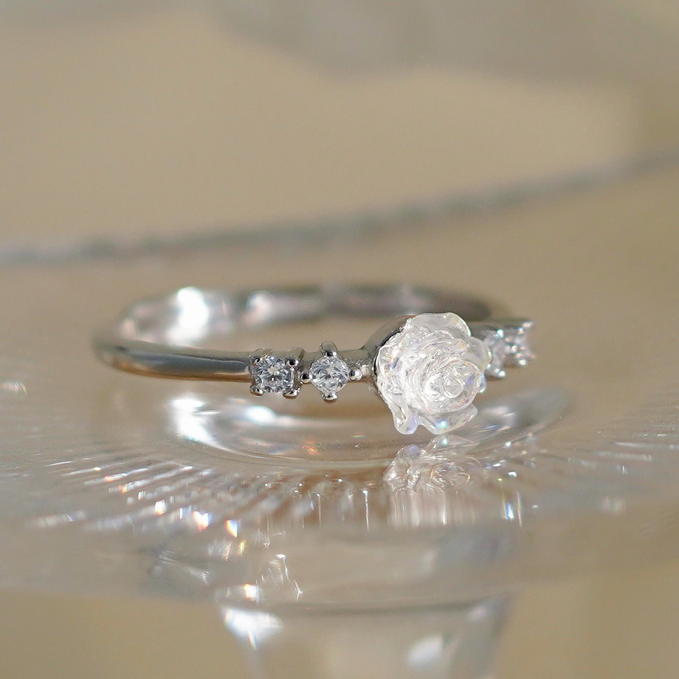 White Rose Ring (Solid Silver) - Hypoallergenic - Abbott Atelier