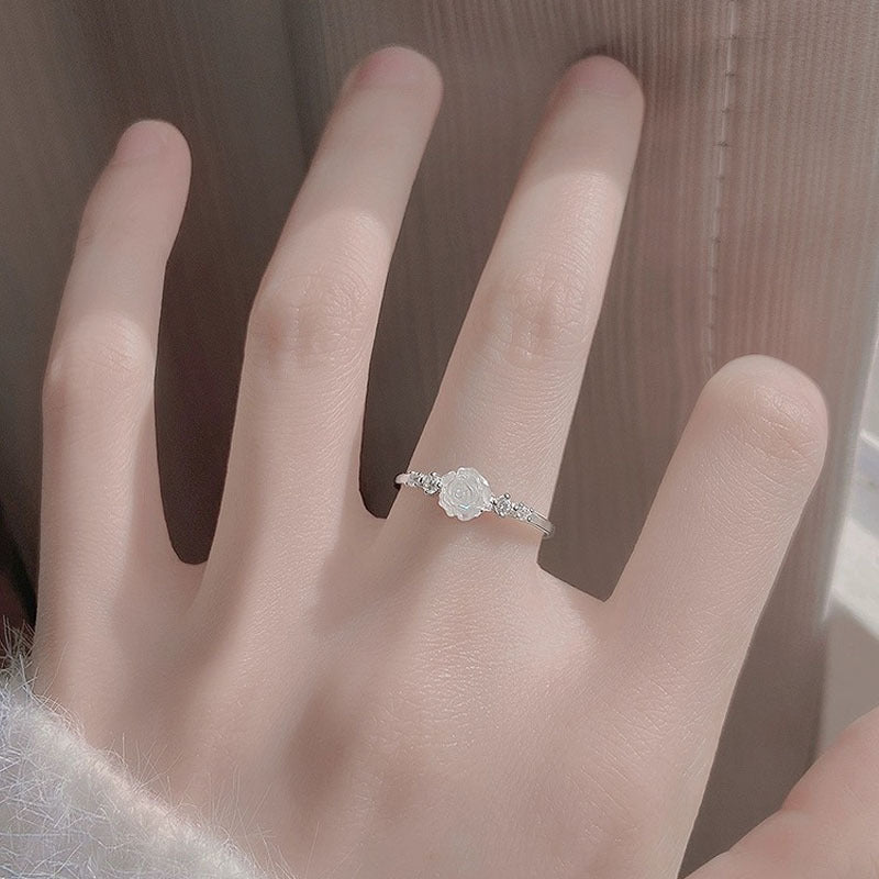 White Rose Ring (Solid Silver) - Hypoallergenic - Abbott Atelier